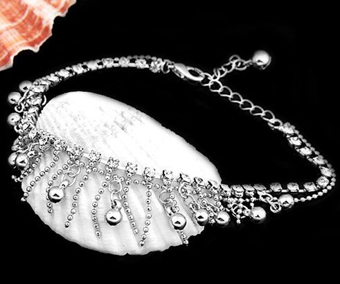 Silver Tone Tassel Crystal Anklet